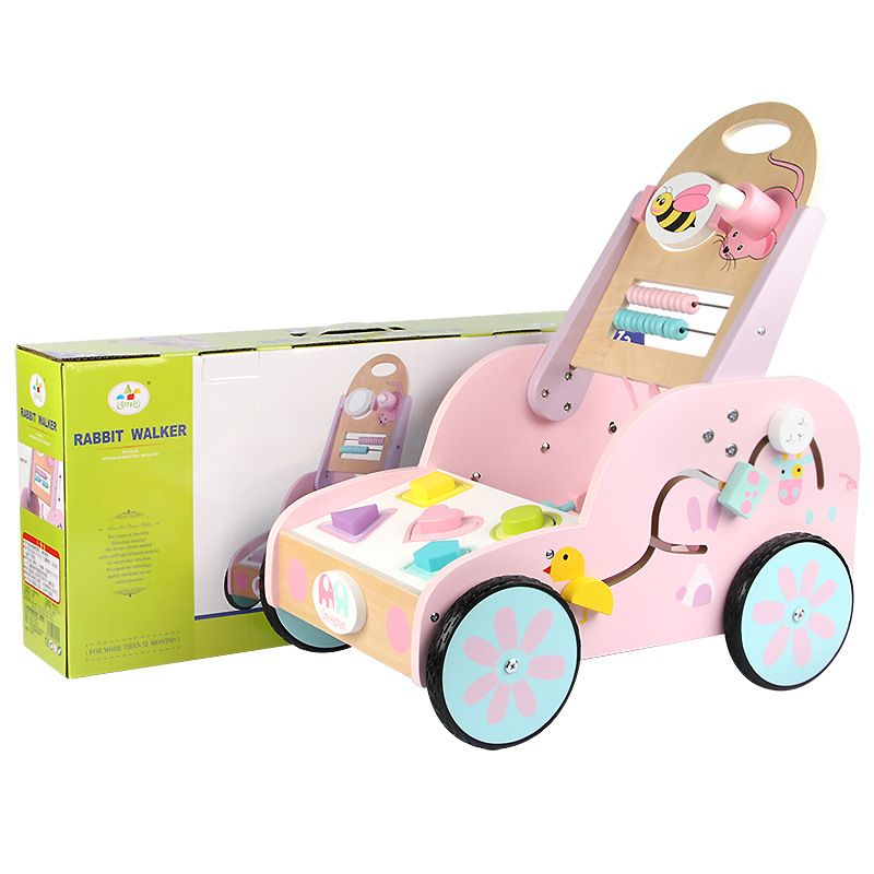 Children's educational multi-functional walker hand push walker Shopping cart Male and female baby shape matching wooden toy Specification drawing