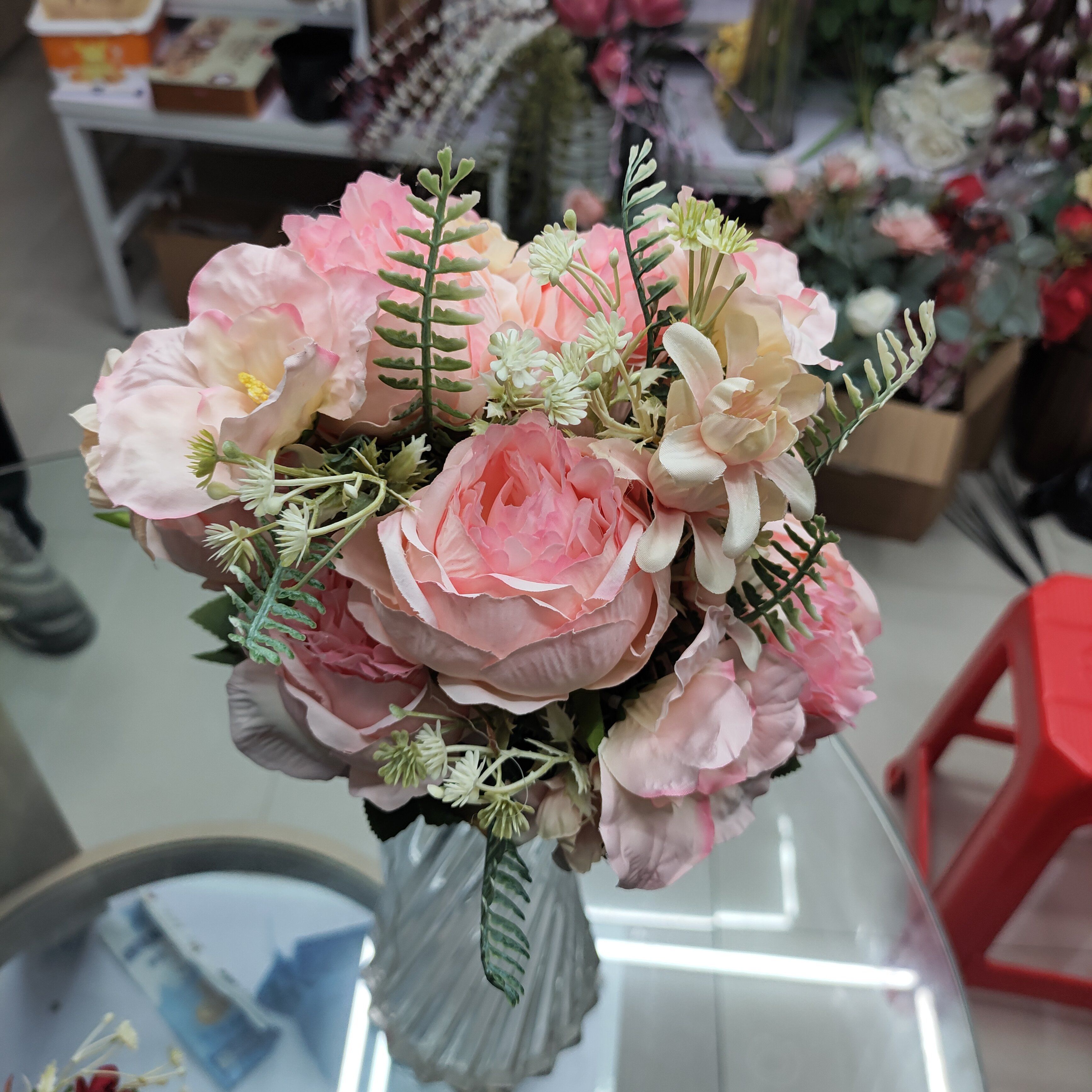 Yiwu Chengyu Artificial Flower 11-head small tea rose pink white