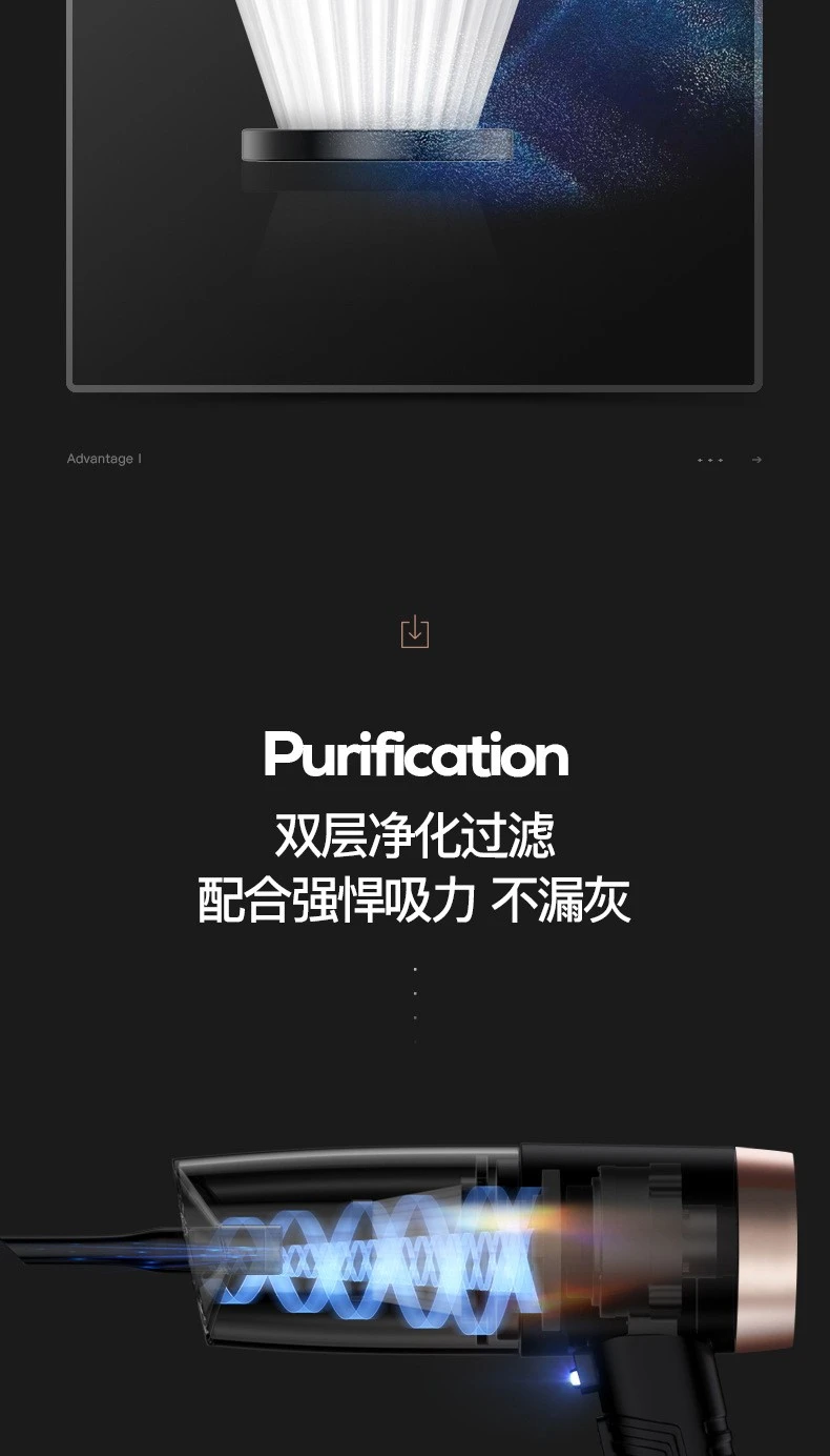 Automotive supplies: Dry and wet dual-purpose cordless car vacuum cleaner, high-power car vacuum cleaner with light, black wired detail image 12