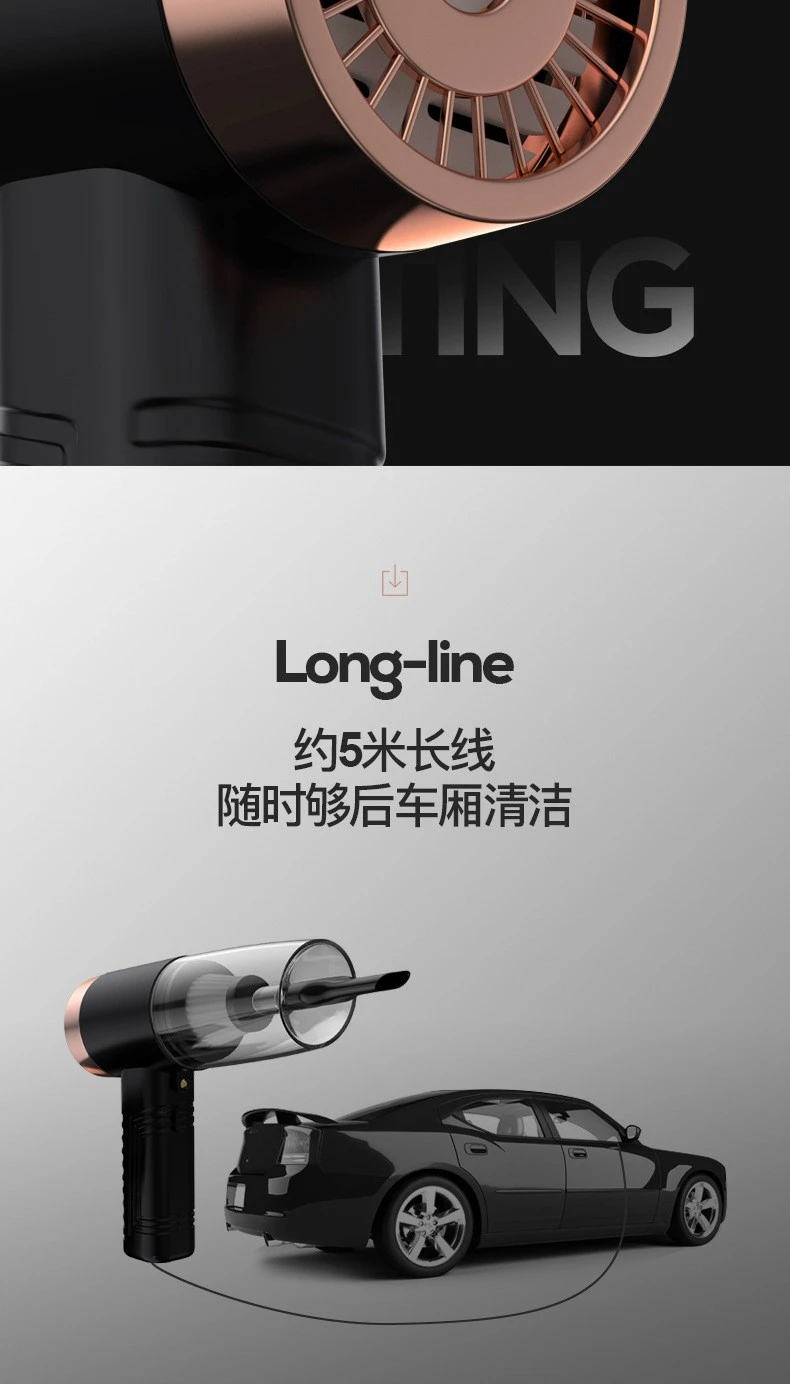 Automotive supplies: Dry and wet dual-purpose cordless car vacuum cleaner, high-power car vacuum cleaner with light, black wired detail image 13