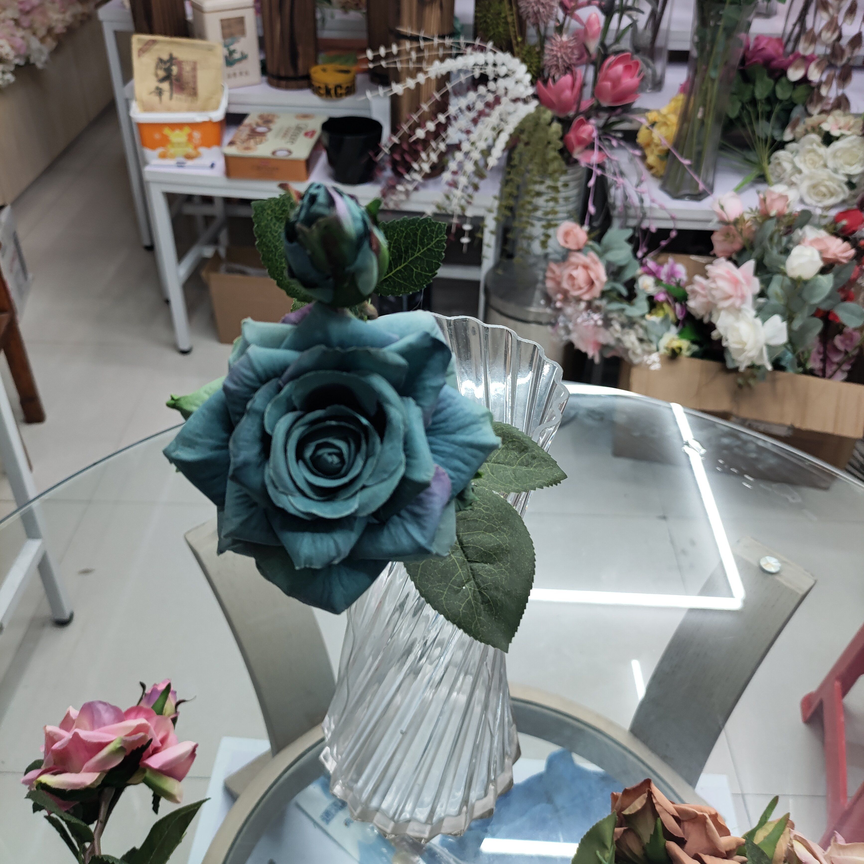 Yiwu Chengyu artificial flower single bud with curled edges in rose blue