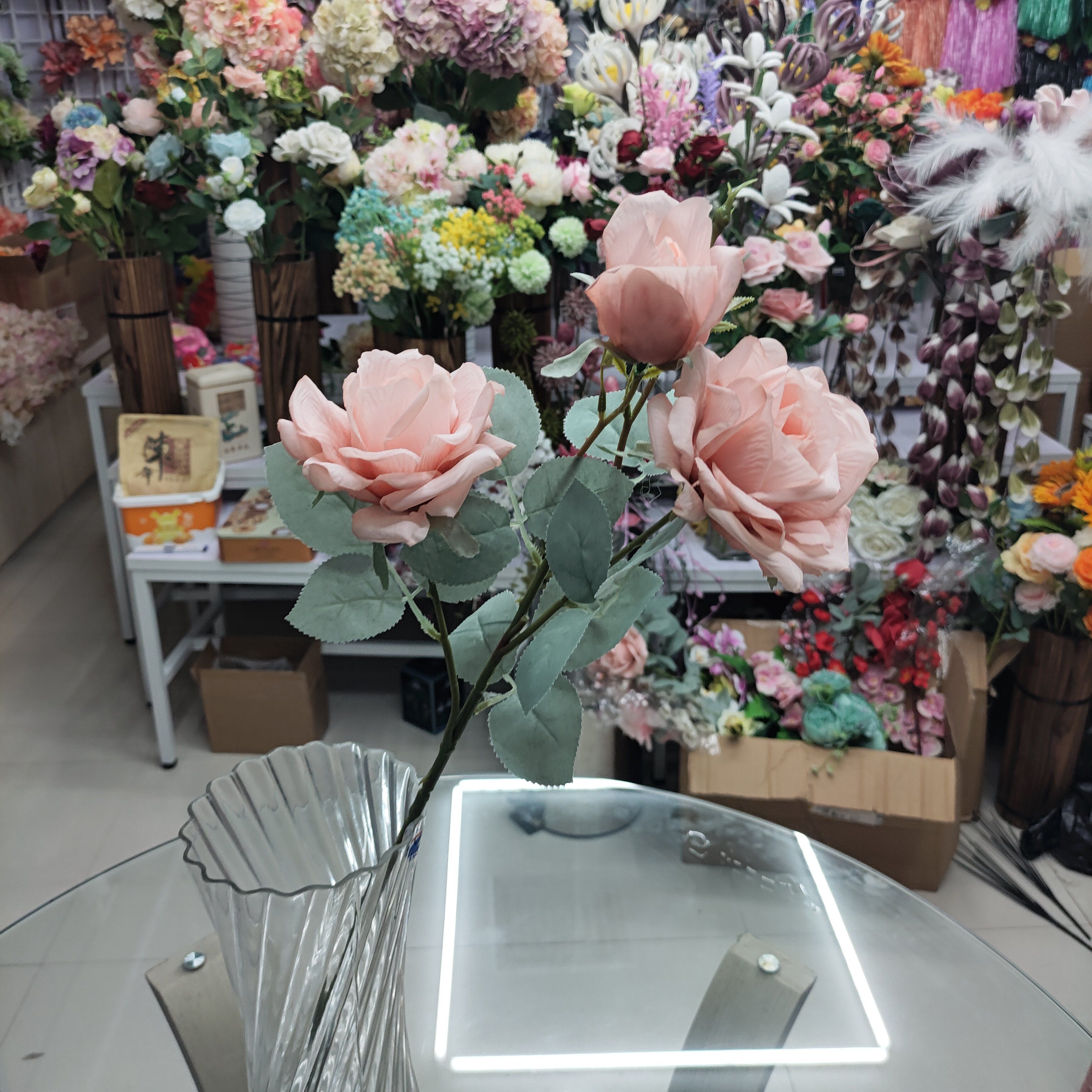 Yiwu chengyu simulación flor curl borde 3 cabeza rosa rosa