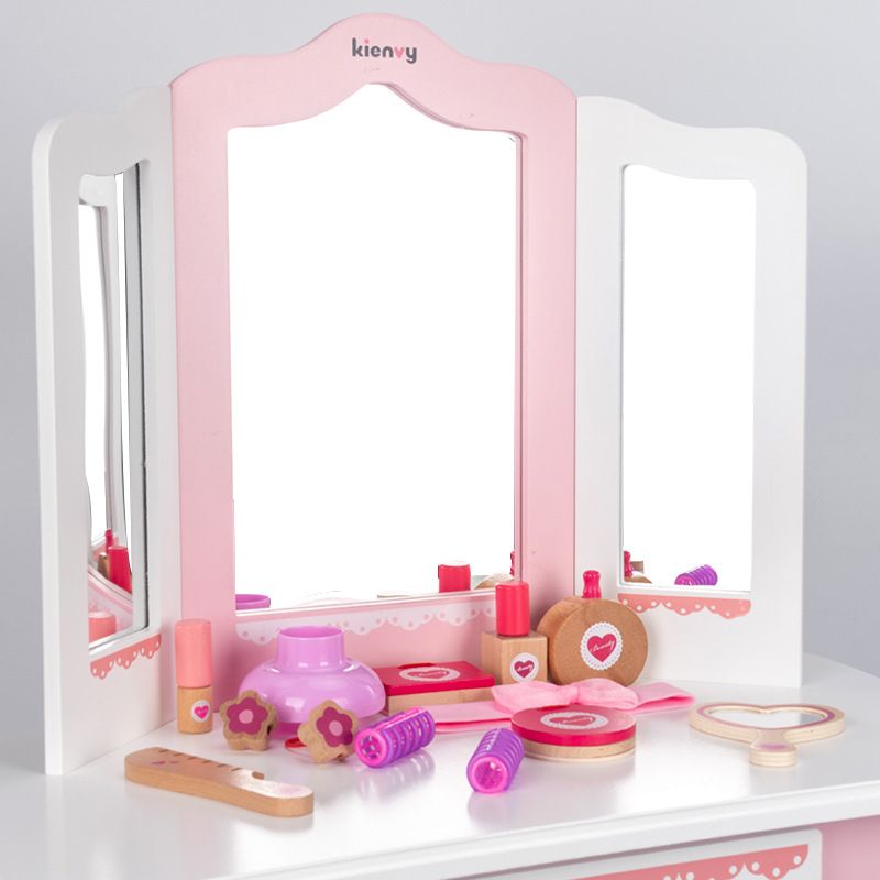 出口韩国木质儿童梳妆台女孩公主化妆玩具仿真过家家木制玩具跨境