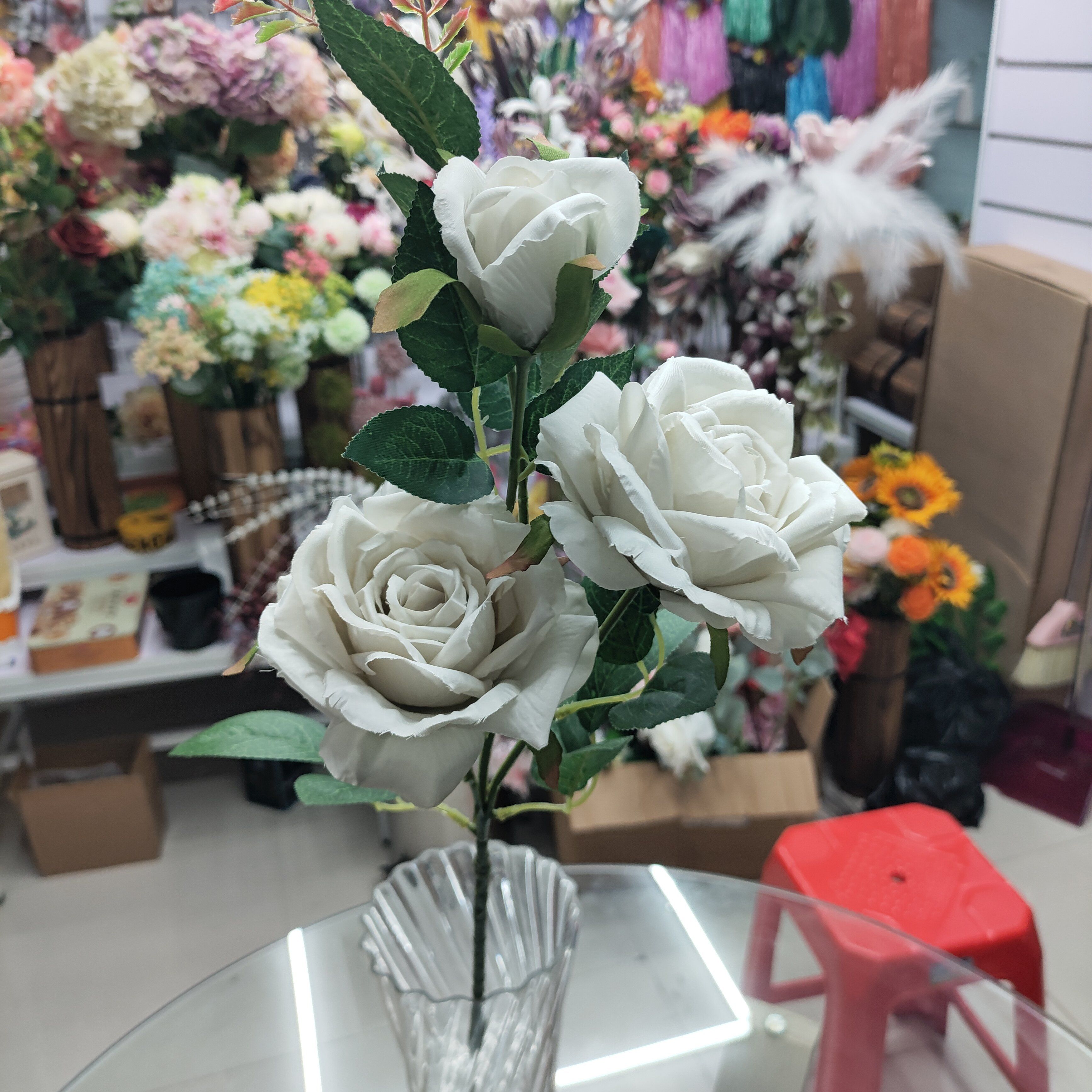 Yiwu Chengyu artificial flower single stem with curled edges and 4 ends, rose white