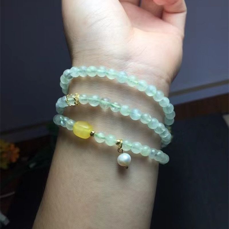 亮彩晶珠宝 天然葡萄石三圈手链 珠子5毫米 珍珠 蜜蜡米珠 