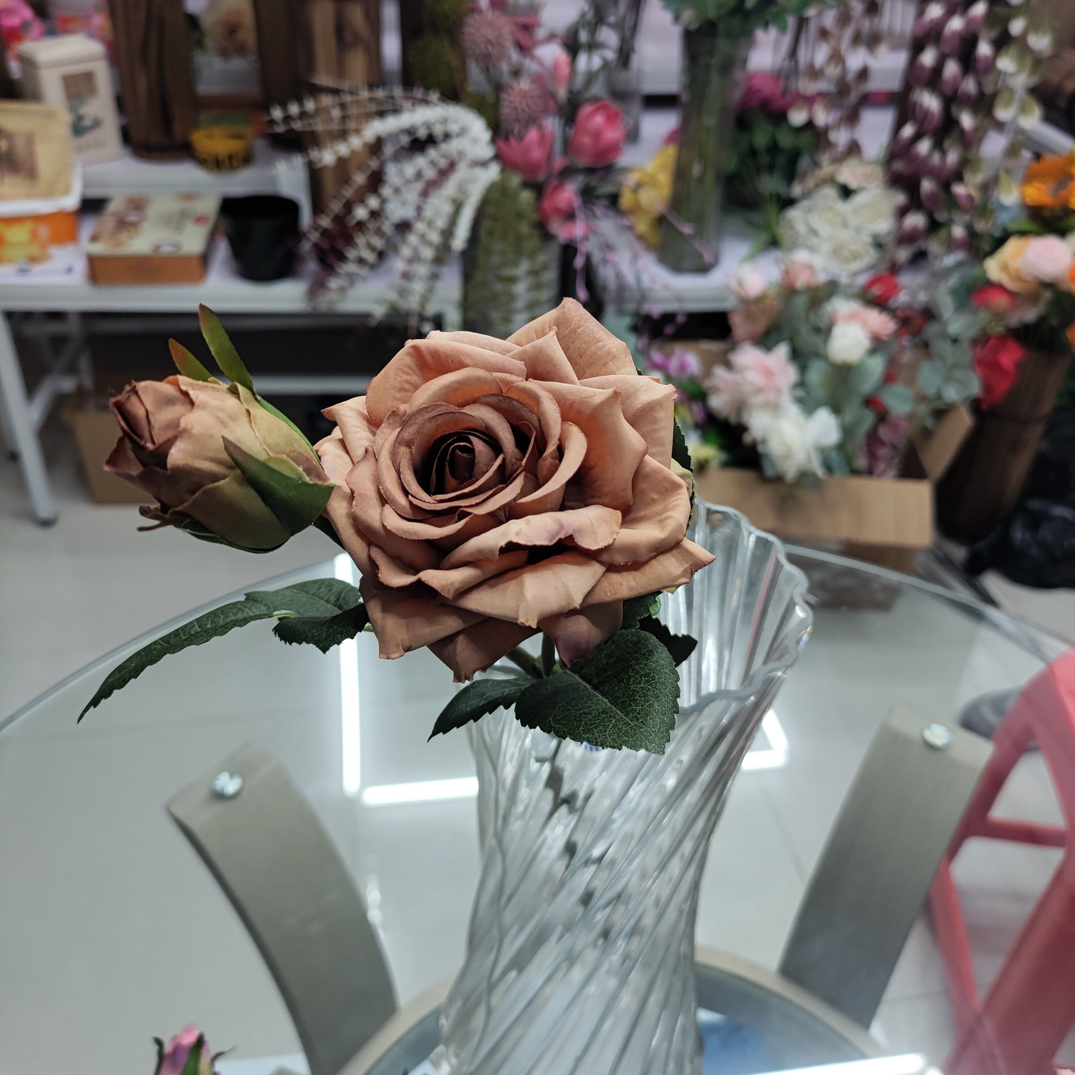 Yiwu chengyu simulación flor única rama rizado brote rosa café color