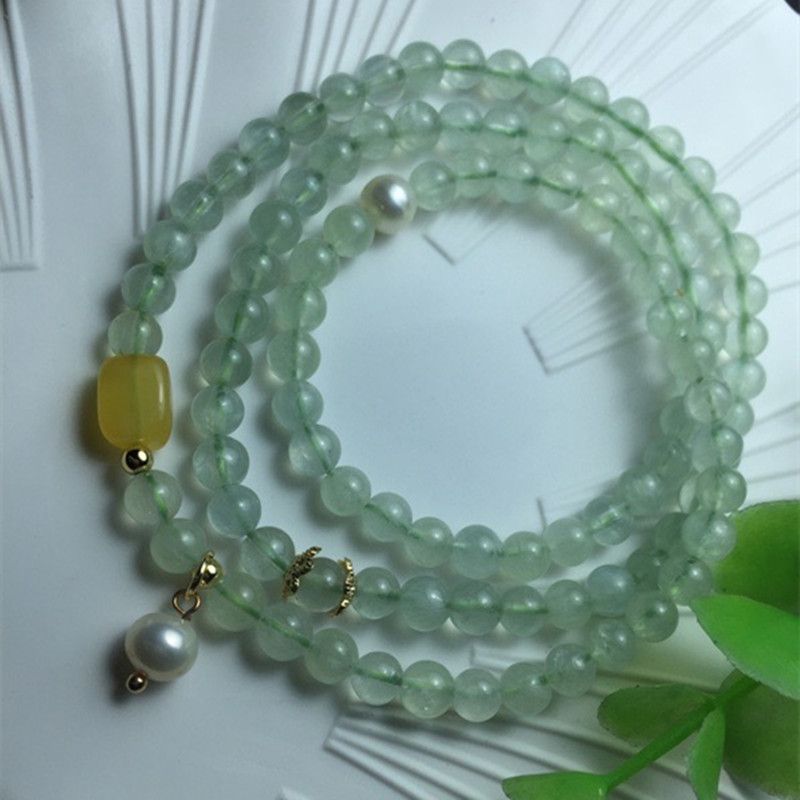 Bright crystal jewelry, natural grapevine three-circle bracelet beads, 5mm pearl amber rice beads Specification image