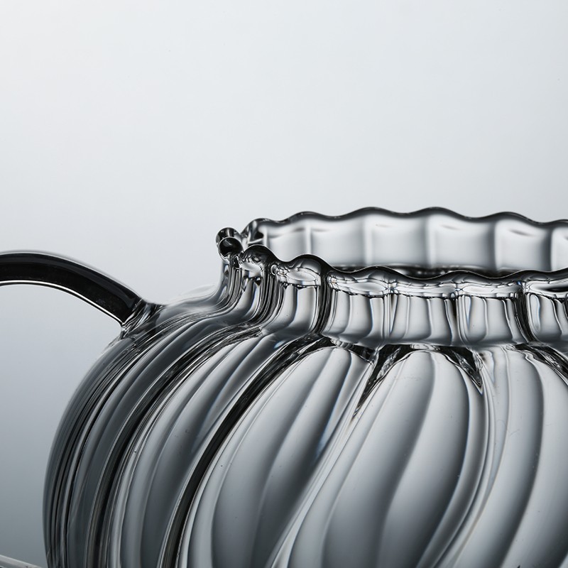 Thickened glass steaming teapot, boiling teapot, flower teapot, glass cup, Gongfu tea set, strainer teapot, striped teapot, flower teapot, 600ml detail image 16