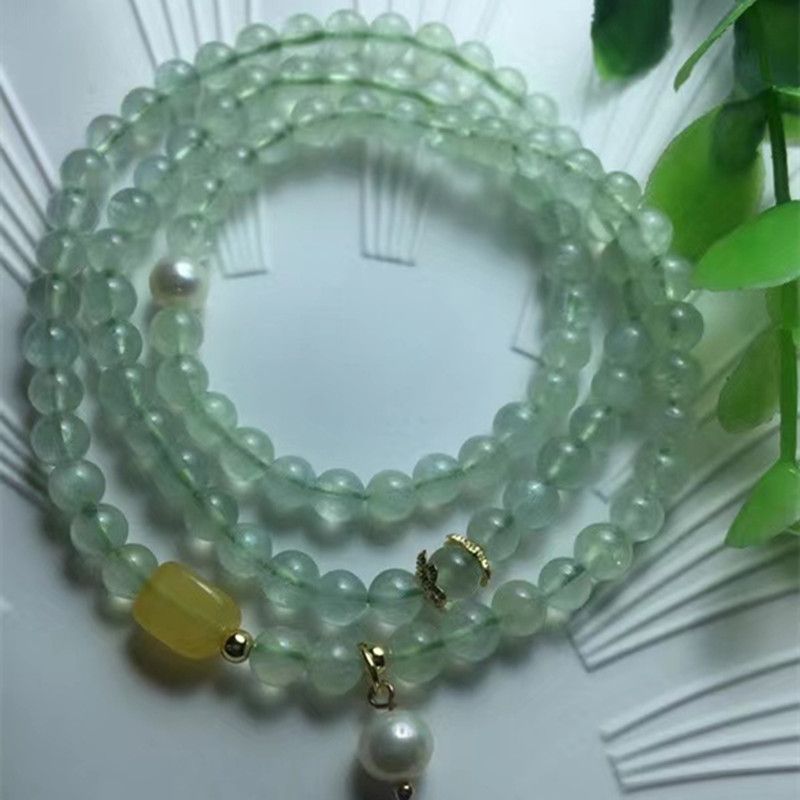 Bright crystal jewelry, natural grapevine three-circle bracelet beads, 5mm pearl amber rice beads details Picture