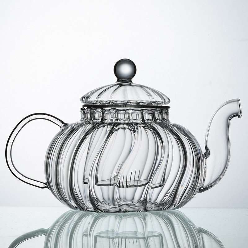 Thickened glass steaming teapot, boiling teapot, flower teapot, glass cup, Gongfu tea set, strainer teapot, striped teapot, flower teapot, 600ml detail image 17