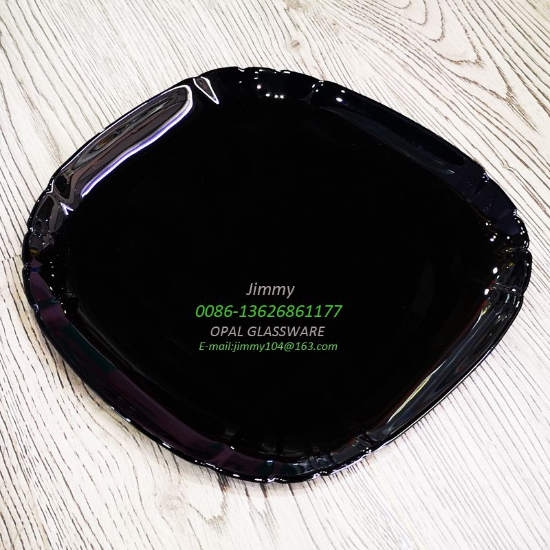 义乌好货白玉玻璃8.5寸平盘黑料 8.5' flat plate-black opalware