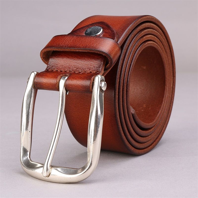 Men's buckle belt retro top layer pure cowhide belt men's versatile denim pure copper buckle belt 876807