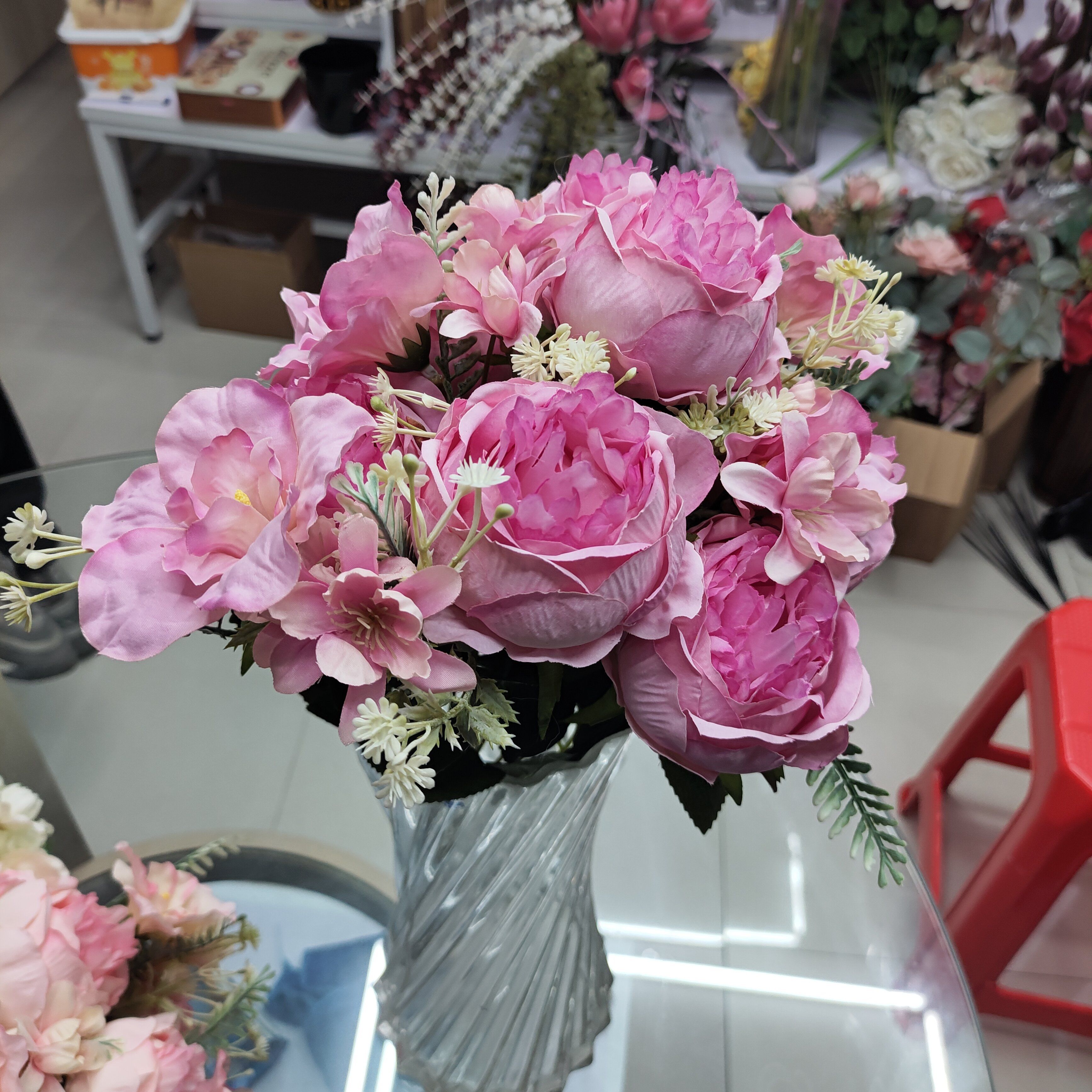 Yiwu chengyu simulación flor 11 cabezas pequeño té fushia rojo