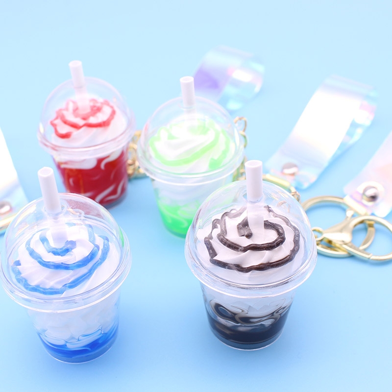 Ice cream milk tea series key chain cup three piece set key chain mix 134