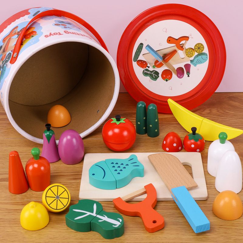Children magnetic fruit and vegetable cutting music baby wooden cutting see kitchen simulation of the family set toys