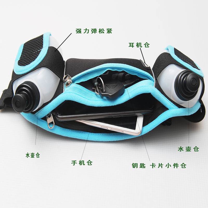 Double zipper, double pockets, headphone jack, water bottle bag, large capacity mobile phone, running bag, outdoor sports waist bag pic 2