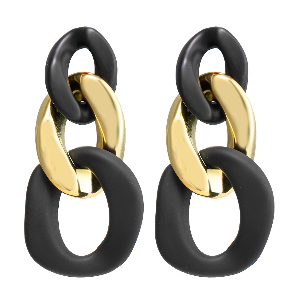 European and American exaggerated geometric chain stud earrings, cross-border new twist pendant trendy earrings EH002 Specification image