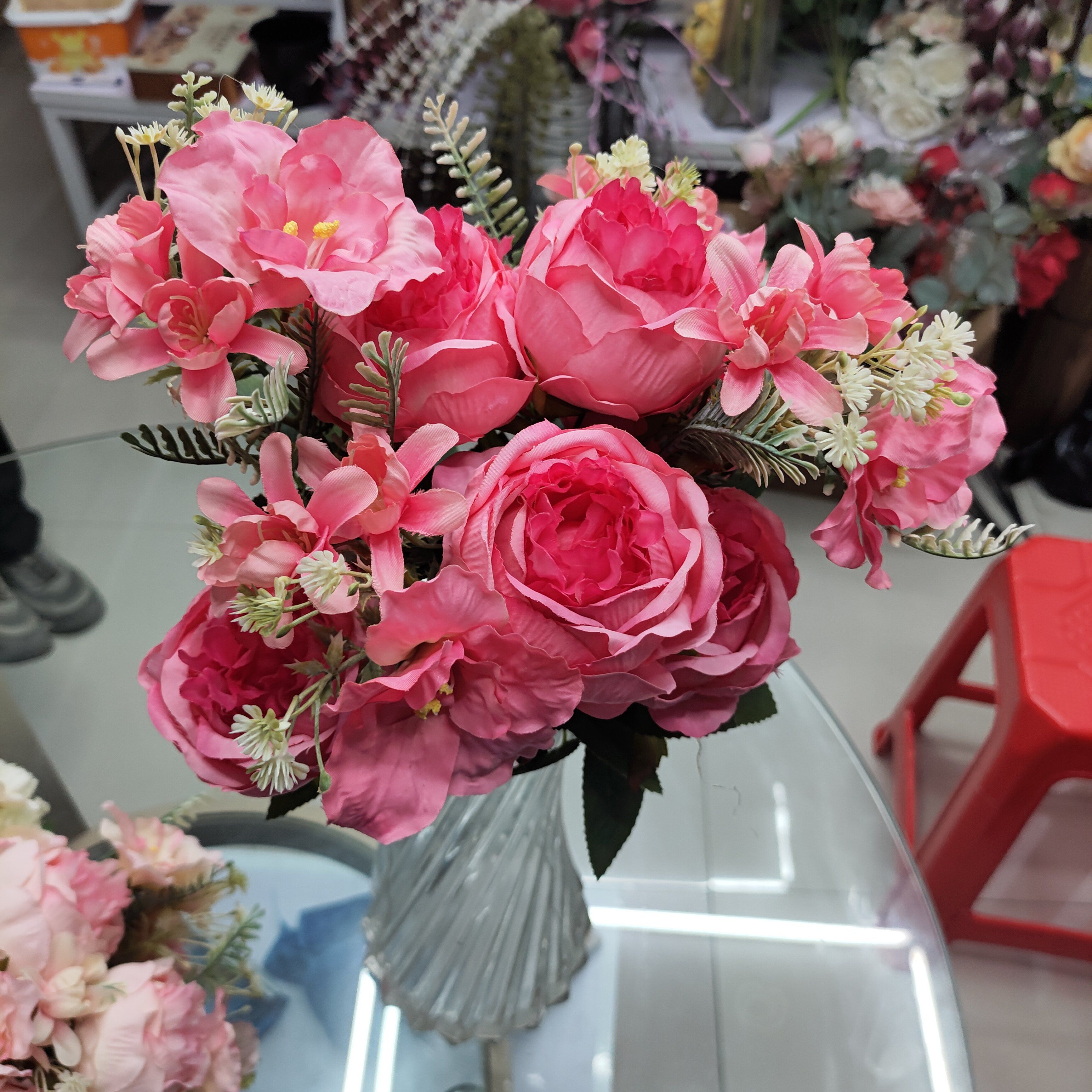 Yiwu chengyu simulación flor 11 cabezas pequeño té fushia color rojo