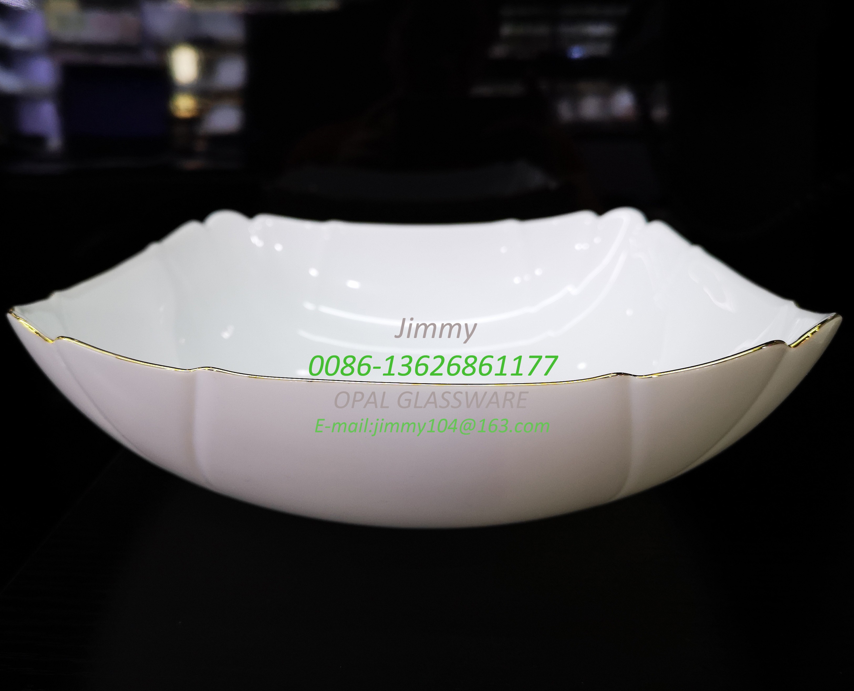 义乌好货白玉玻璃碗描金款6寸汤碗 6' soup bowl-opal glassware详情图1