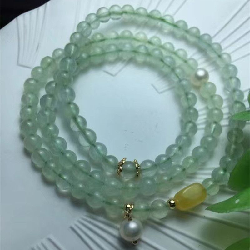 Bright crystal jewelry, natural grapevine three-circle bracelet beads, 5mm pearl amber rice beads Item Picture