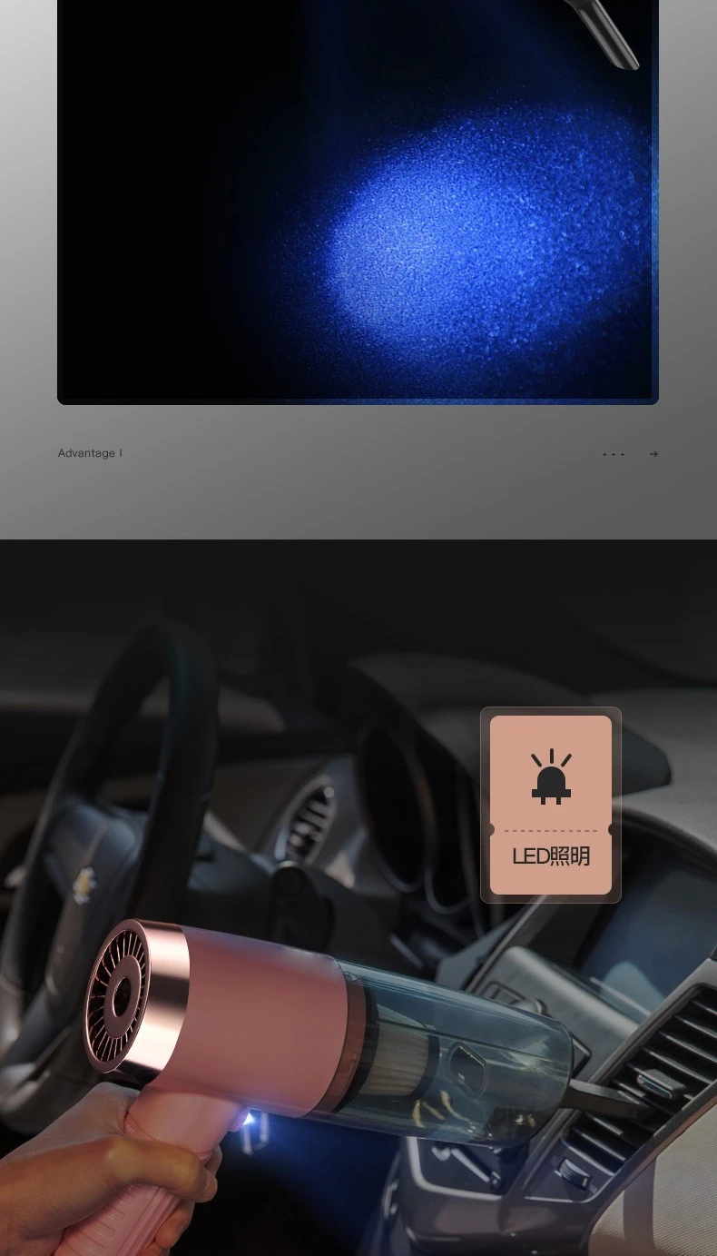 Automotive supplies: Dry and wet dual-purpose cordless car vacuum cleaner, high-power car vacuum cleaner with light, black wired detail image 14