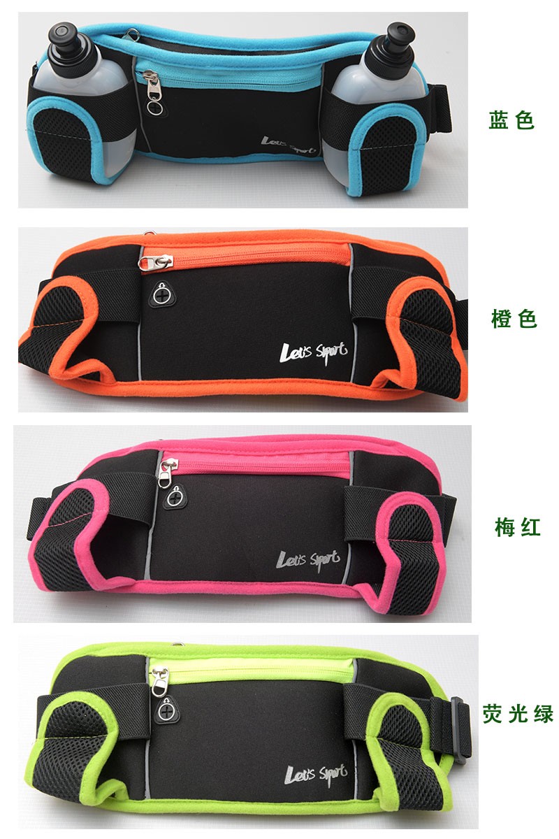 Double zipper, double pockets, headphone jack, water bottle bag, large capacity mobile phone, running bag, outdoor sports waist bag pic 4