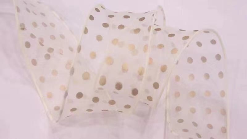 Direct sales from the manufacturer of matte and gold-dot gauze fabric lace ribbons from South Korea for export, 50Y detail image 2