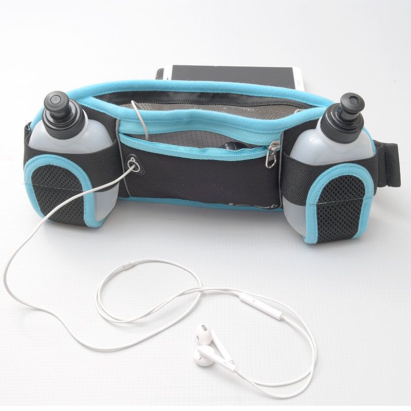 Double zipper, double pockets, headphone jack, water bottle bag, large capacity mobile phone, running bag, outdoor sports waist bag details Picture