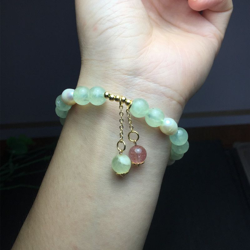 亮彩晶珠宝  天然葡萄石加天然淡水珍珠还有天然草莓晶手链手串