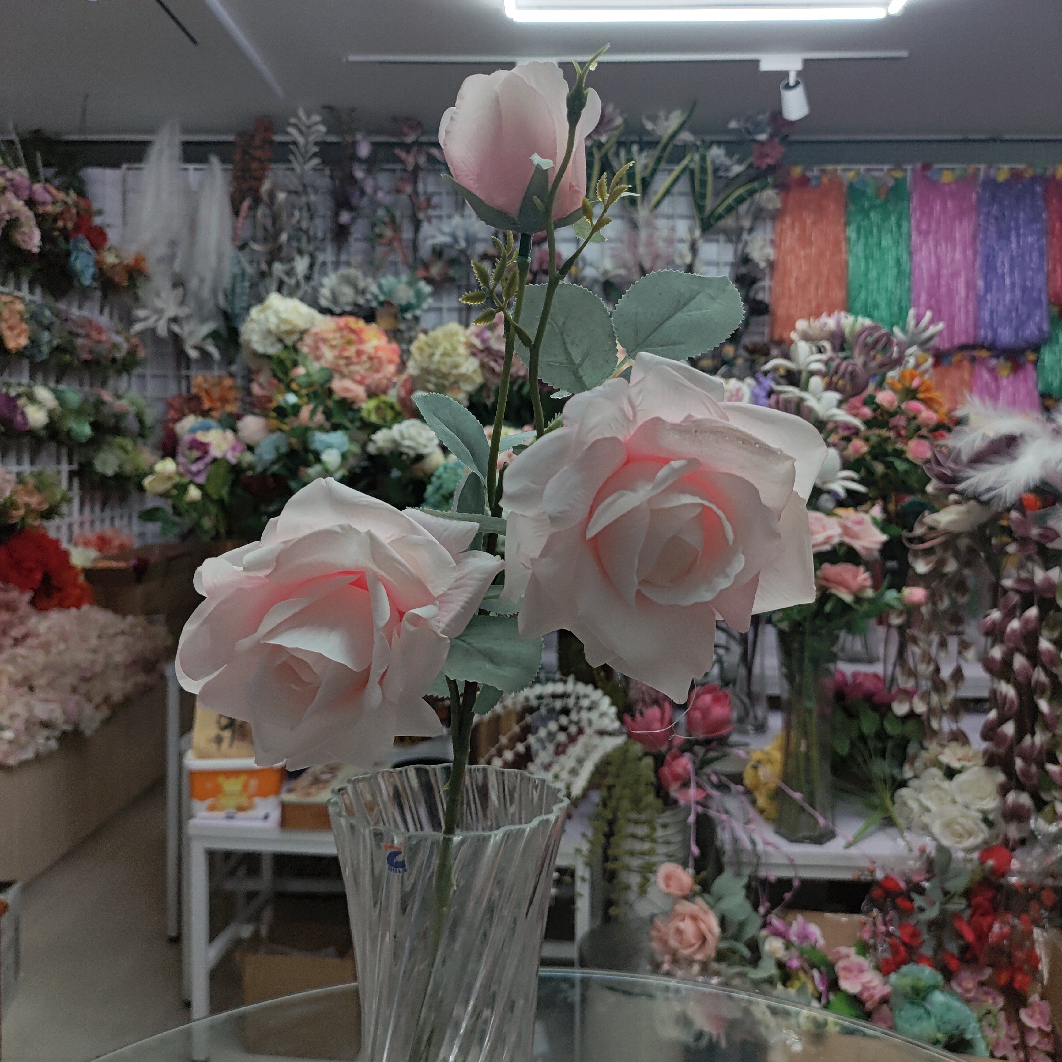 Yiwu Chengyu artificial flower Roll edge 3-head rose light pink
