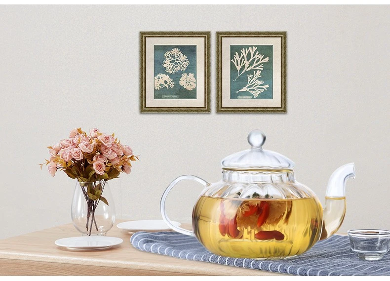 Thickened glass steaming teapot, boiling teapot, flower teapot, glass cup, Gongfu tea set, strainer teapot, striped teapot, flower teapot, 600ml detail image 8