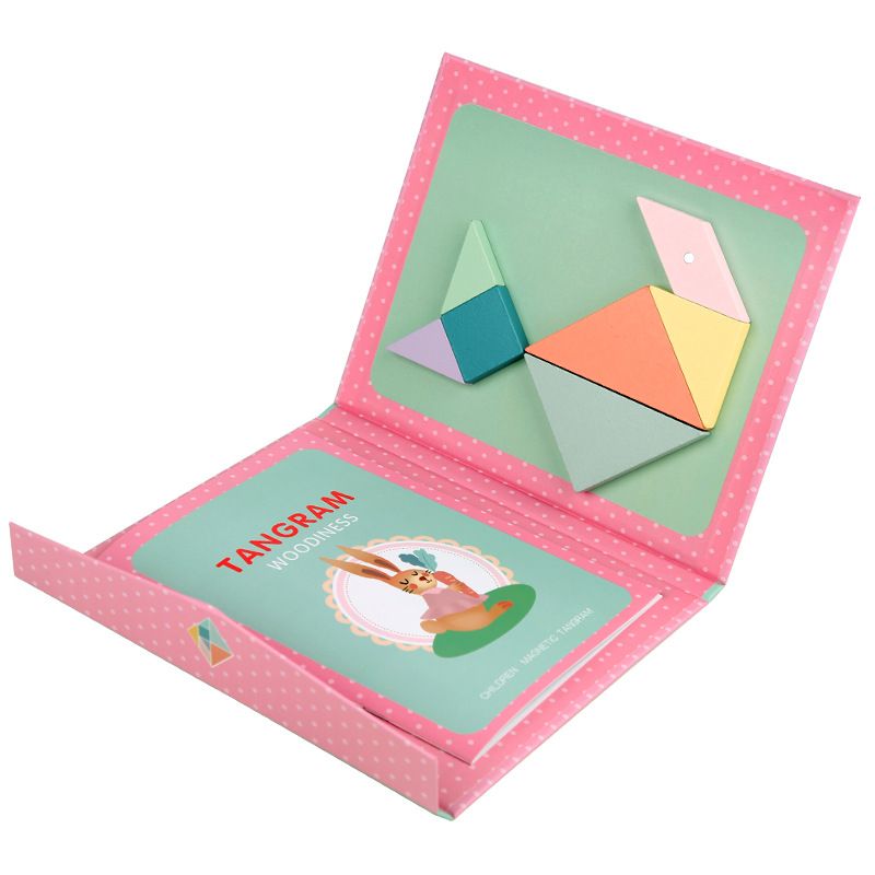 Children's geometric shape early education, versatile cognitive jigsaw puzzle, pink magnetic books for toddlers, tangram teaching toys Specification image