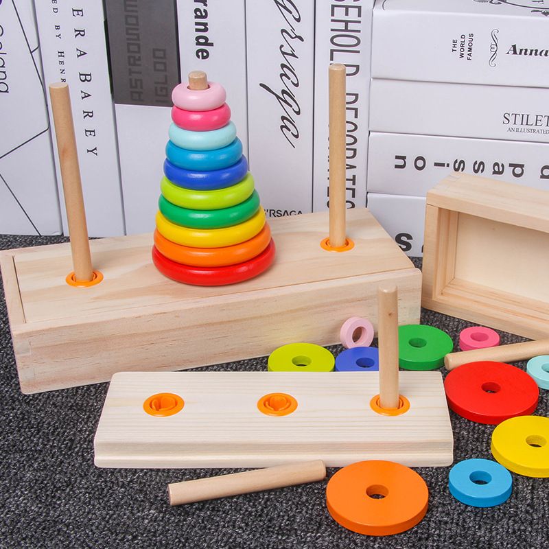 The 10th floor of the Wooden Tower of Hanoi, early education for primary school students, children's intelligence games, logical thinking, and toy river details Picture