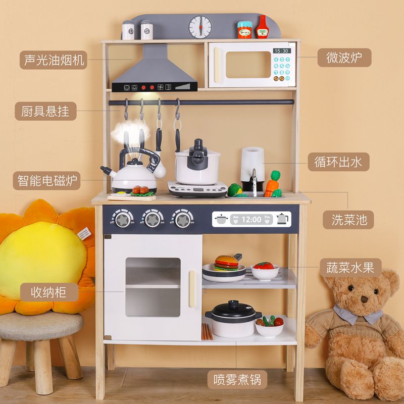 Cross-border Korean sound and light spray circulating water outlet kitchen toys children's house play wooden cooking toys experience hall details Picture