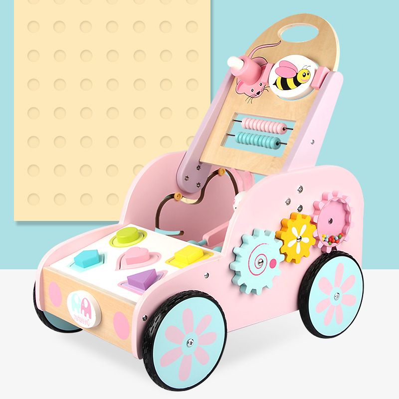 Children's educational multi-functional walker hand push walker Shopping cart Male and female baby shape matching wooden toy details Picture