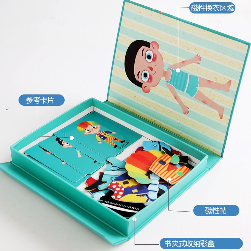 Cross-border career change costume magnetic jigsaw puzzle game children's educational wooden tiles scene puzzle toy