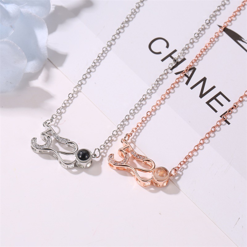 Douyin's "Love Memory" 520 projection necklace, 100 languages "I Love You" Internet celebrity collarbone chain necklace accessory Application Scenario