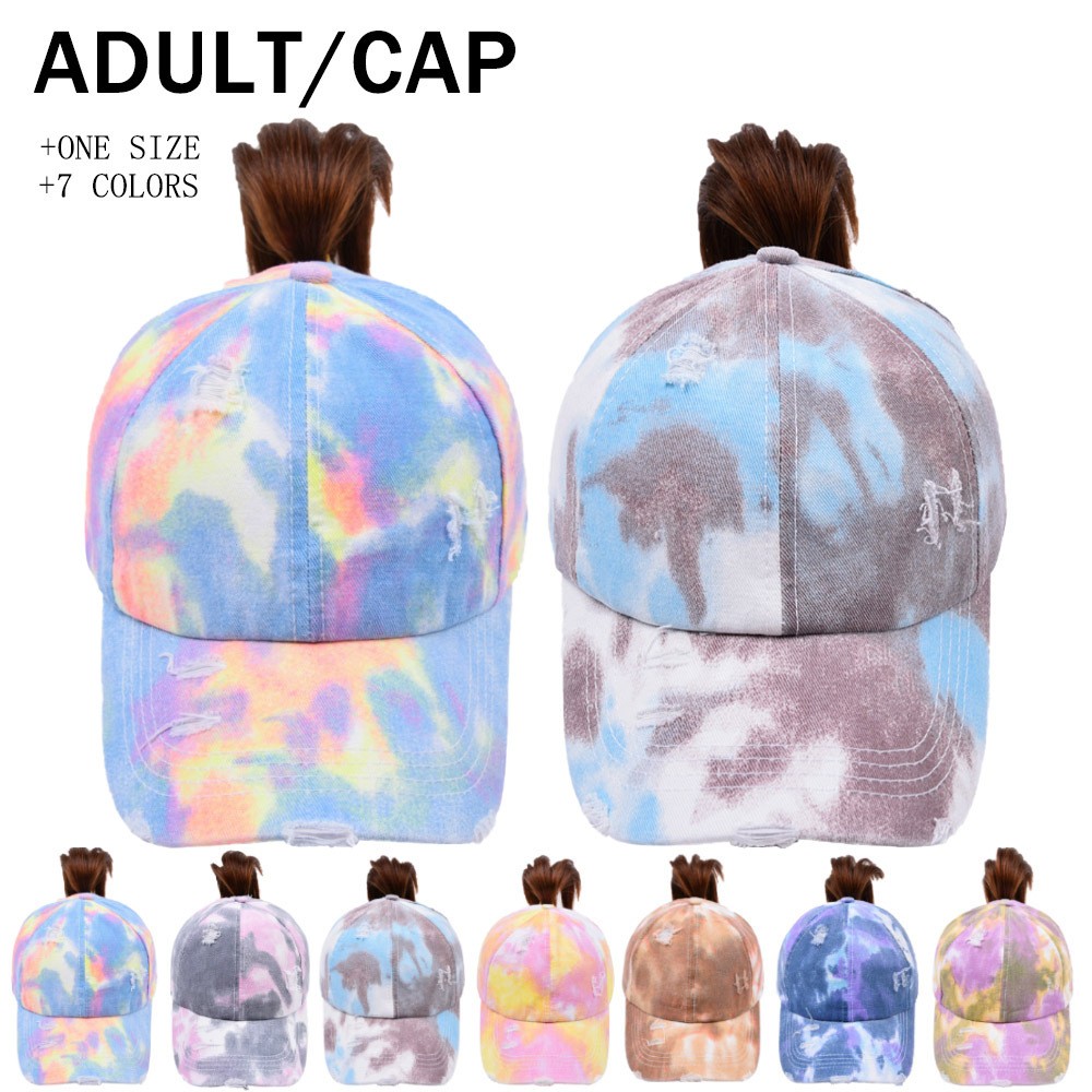 New tie-dyed cross-ponytail baseball caps for European and American trade, AliExpress, Amazon, ebay outdoor sunshade baseball caps detail image 2