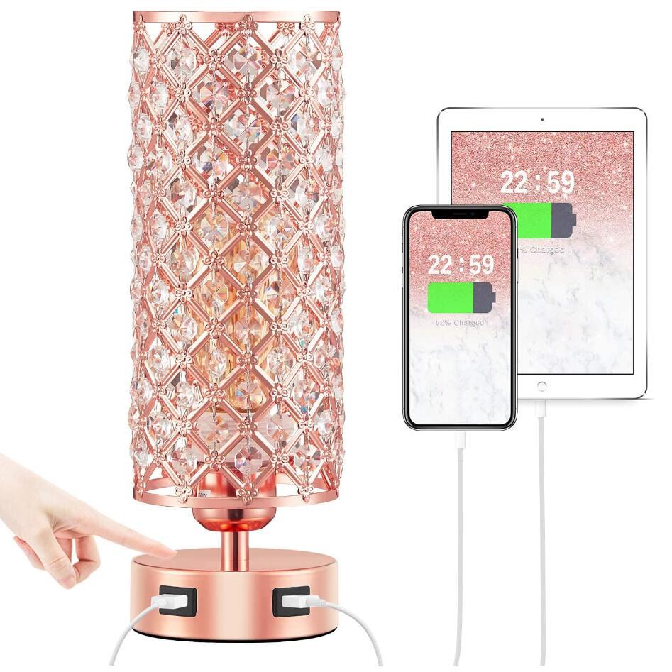 Cross-border modern dual USB rechargeable table lamp Touch three-speed dimming crystal table lamp