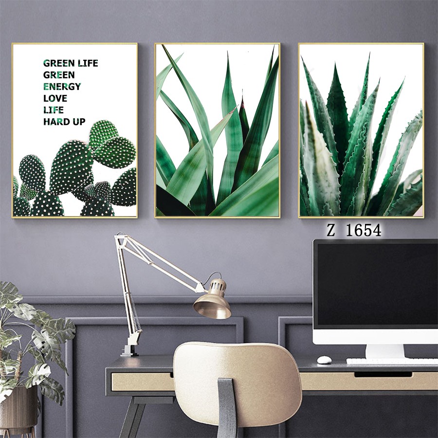 现代清新绿植装饰画沙发背景墙挂画现代简约三联画卧室餐厅墙壁画详情图2
