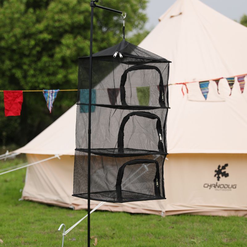 Outdoor four-layer tableware storage net, folding portable food drying net bag, multi-functional square four-layer drying net