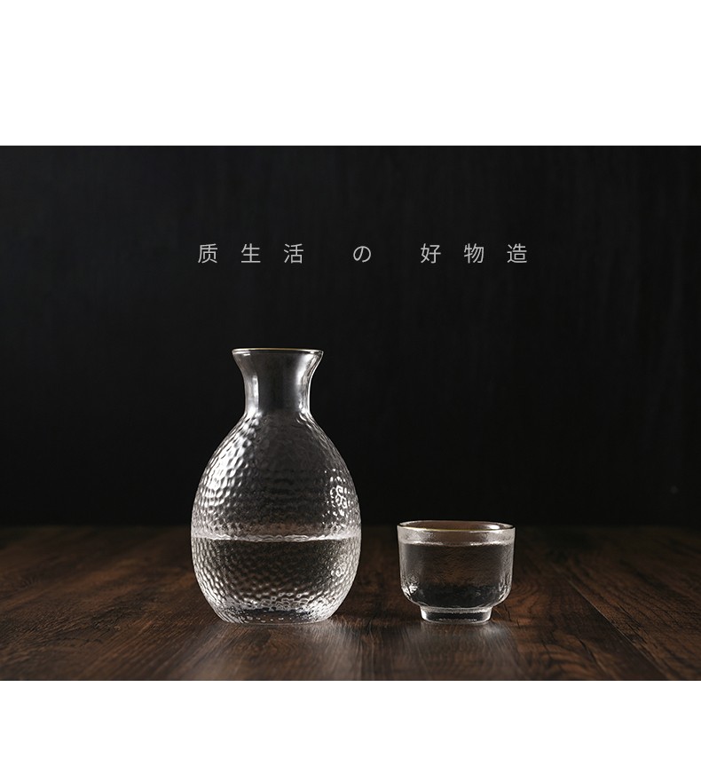 Japanese-style hammered gold-edge glass sake pot set, household white spirit cups, shochu and plum wine gift box wholesale pic 13