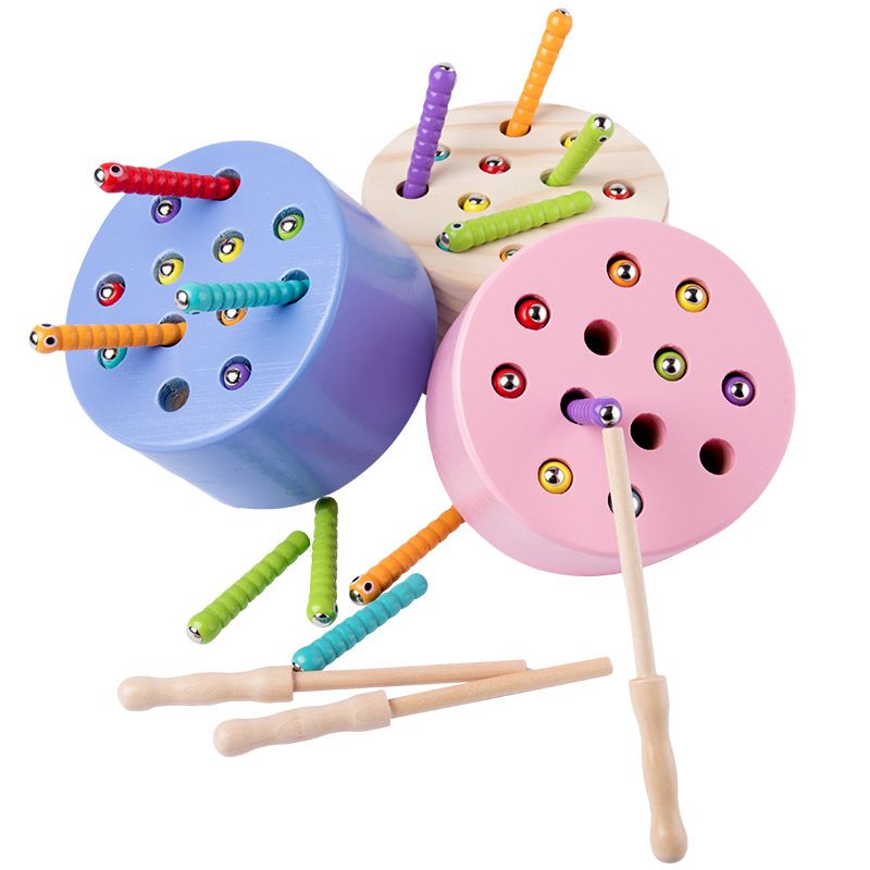 Wholesale of children's educational and early education wooden insect-catching game toys, eco-friendly water-based paint, and educational and entertaining insect-catching and fishing toys details Picture
