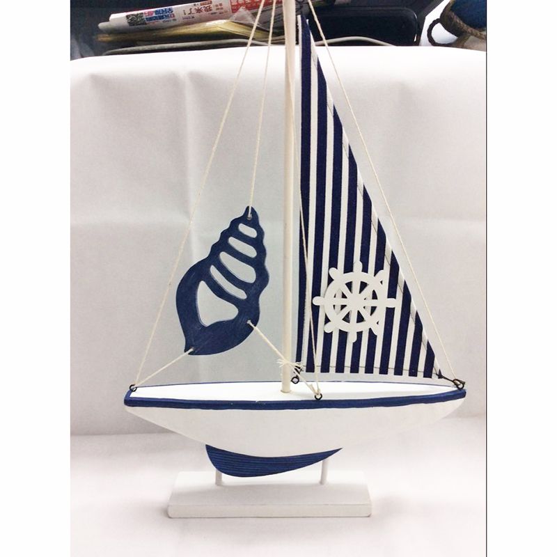 船368帆布单帆船 地中海风格 实木帆船摆件 网船工艺品图