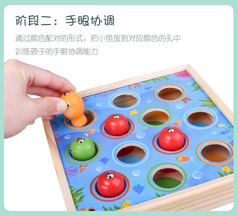The wooden fun little fish fishing is highly entertaining. It helps cultivate logical thinking ability. Parent-child games exercise hand-eye coordination and open up unlimited imagination space. Early education enlightenment toys accompany your growth detail image 6