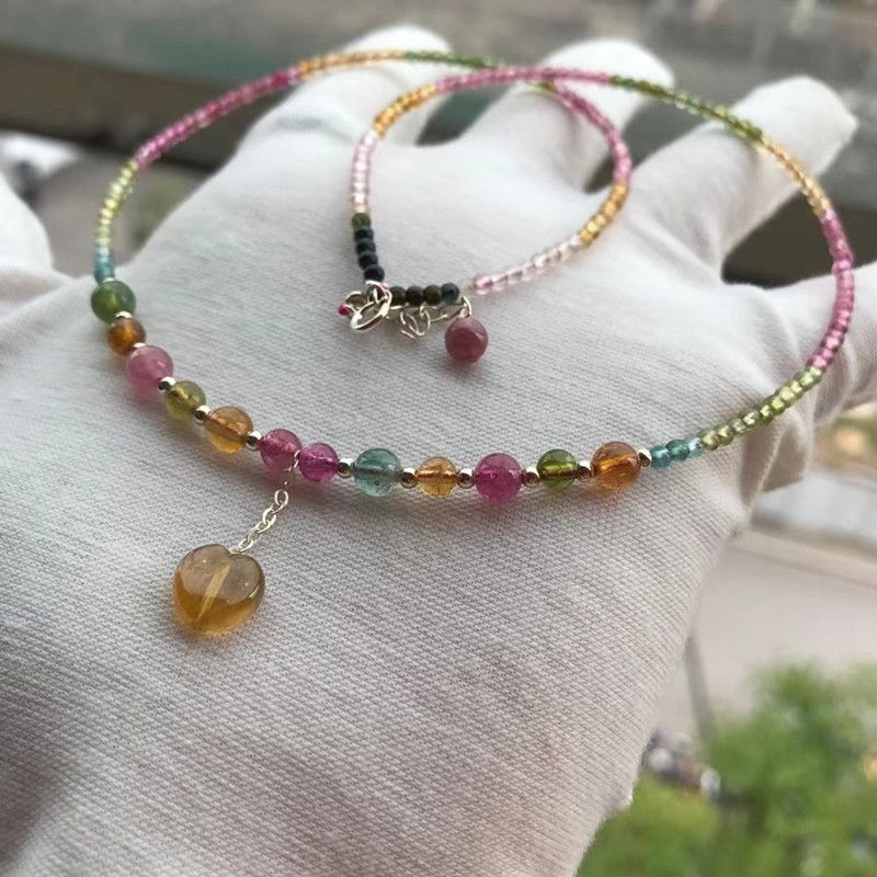 Bright crystal jewelry, natural crystal tower chain, natural Brazilian tourmaline, pure silver necklace, durable and not greasy, with sufficient water content Application Scenario
