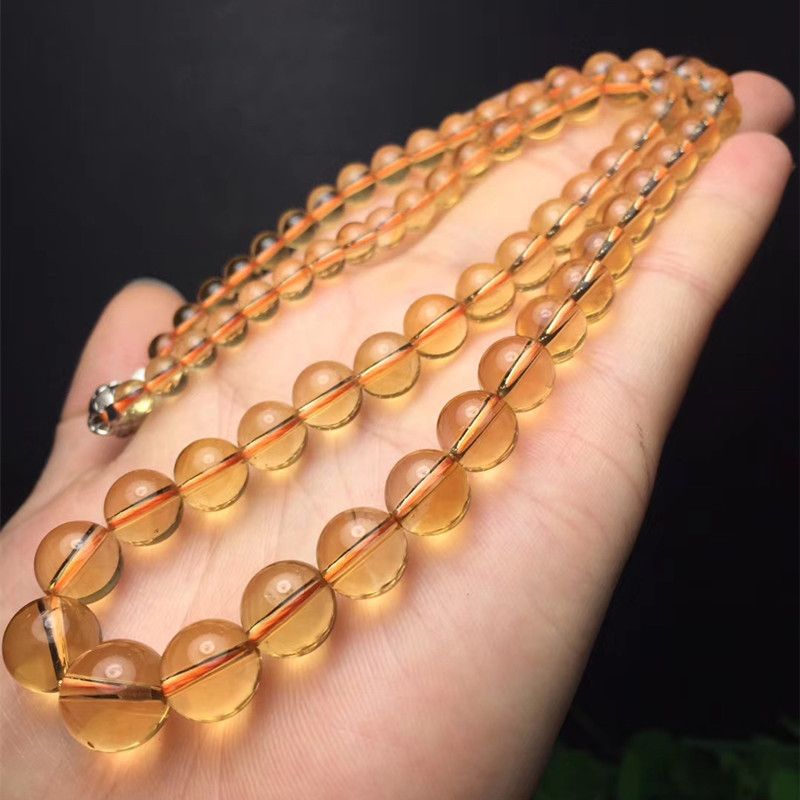 Bright color crystal jewelry, natural crystal necklace, natural Brazilian yellow crystal tower chain, glass body necklace