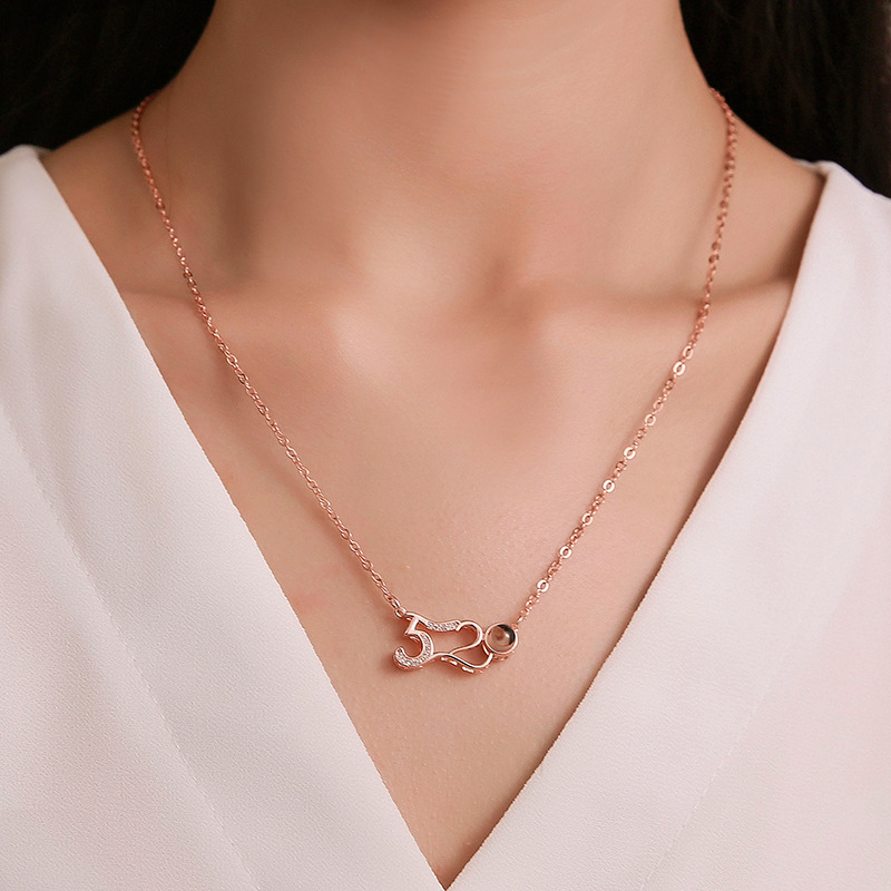 Douyin's "Love Memory" 520 projection necklace, 100 languages "I Love You" Internet celebrity collarbone chain necklace accessory Item Picture