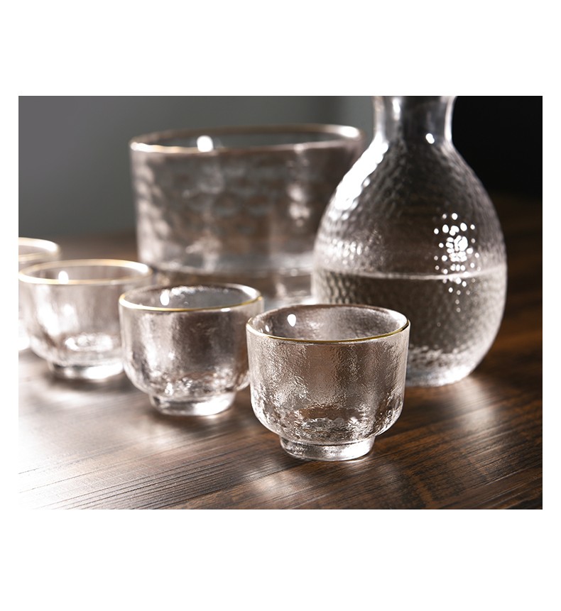 Japanese-style hammered gold-edge glass sake pot set, household white spirit cups, shochu and plum wine gift box wholesale pic 6