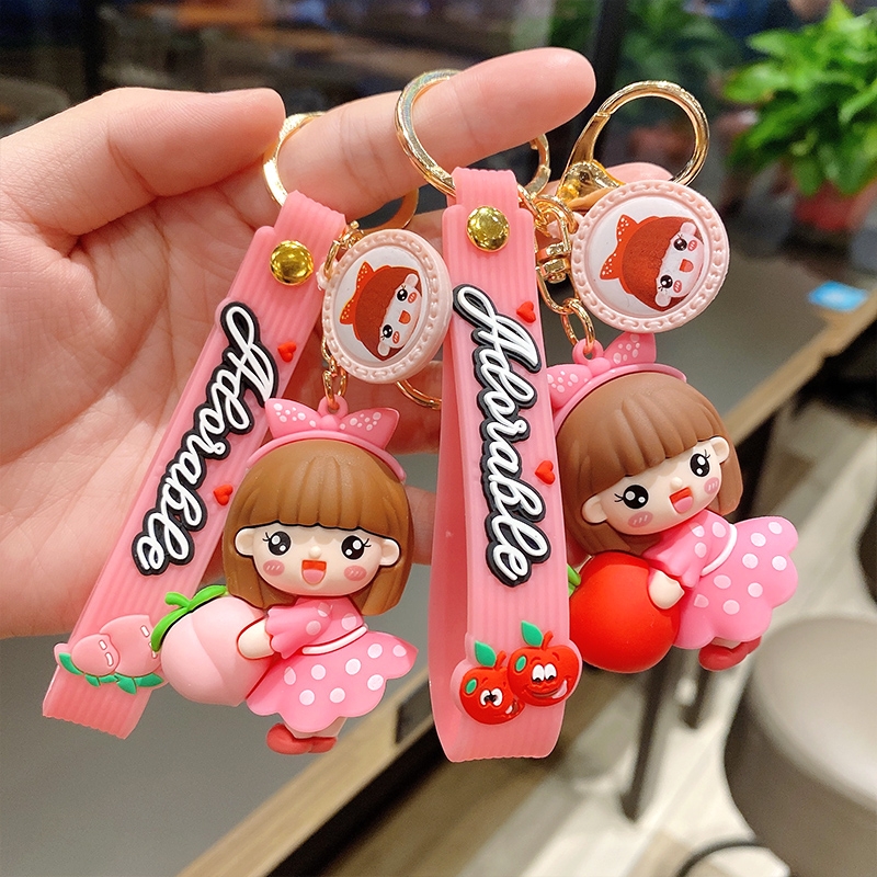 Cartoon fruit girl keychain Cute girly heart bow silicone key series mixed 13
